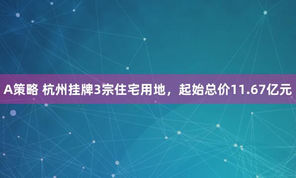A策略 杭州挂牌3宗住宅用地，起始总价11.67亿元